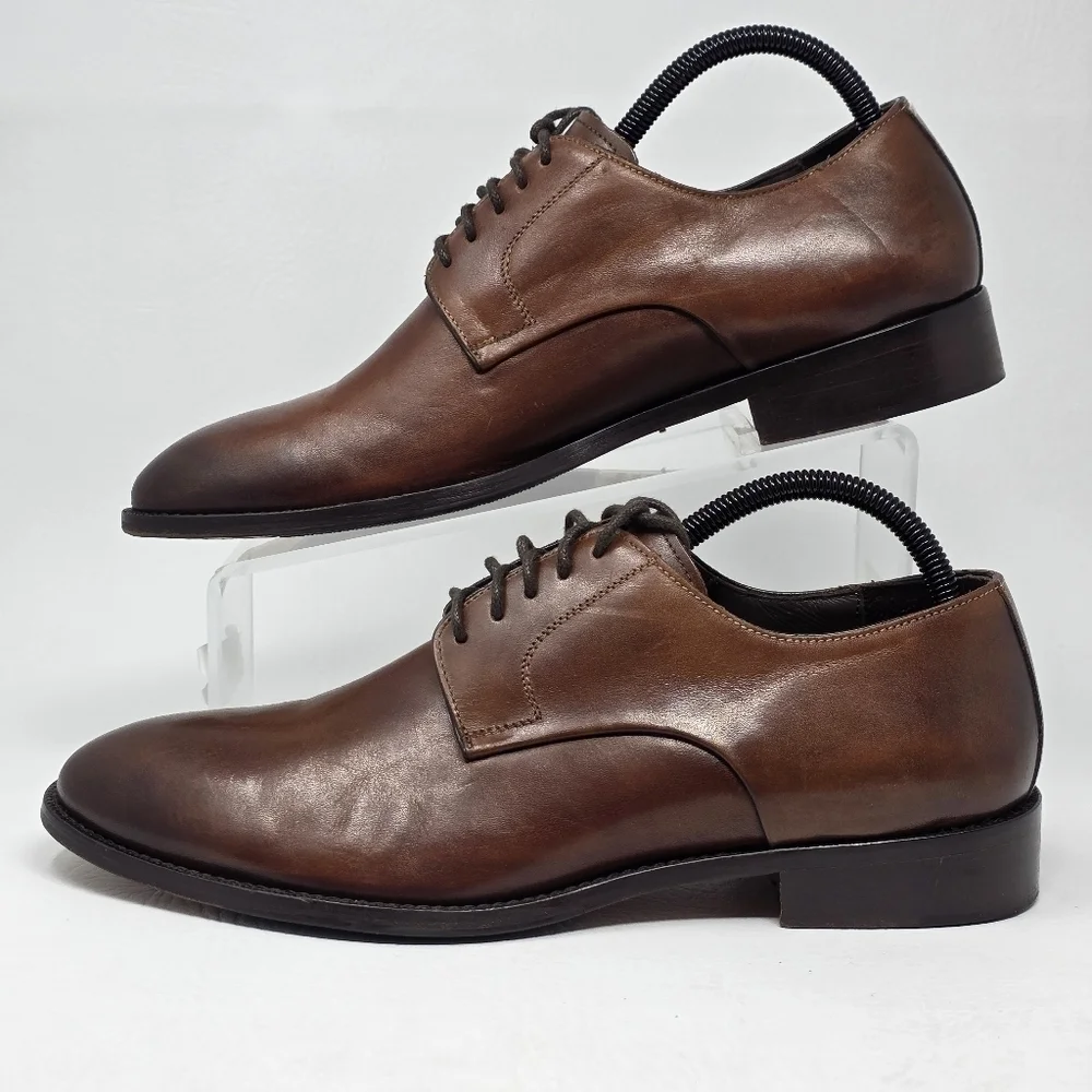 Marco Vittorio Plain-Toe Dress Shoe Men Sz 7.5 Brown Lace Made In Italy Preowned